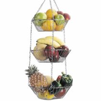 KitchenCraft Hanging Vegetable Rack, Metal, Set of 3 Kitchen Storage Baskets with Chain and Hook, Silver, 8.0 cm*25.0 cm*25.0 cm
