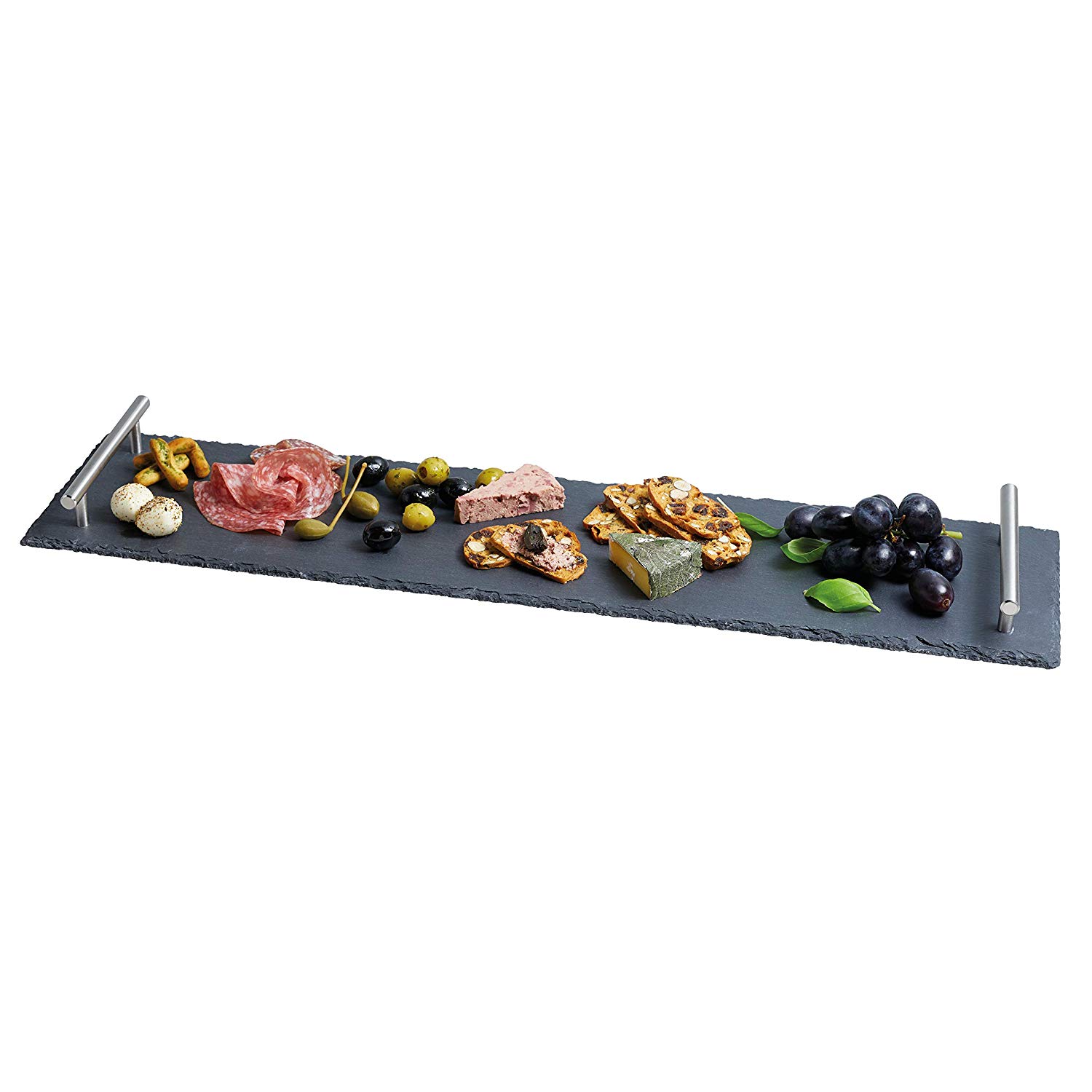 Artesà Slate Serving Platter with Metal Handles, 60 x 15 cm