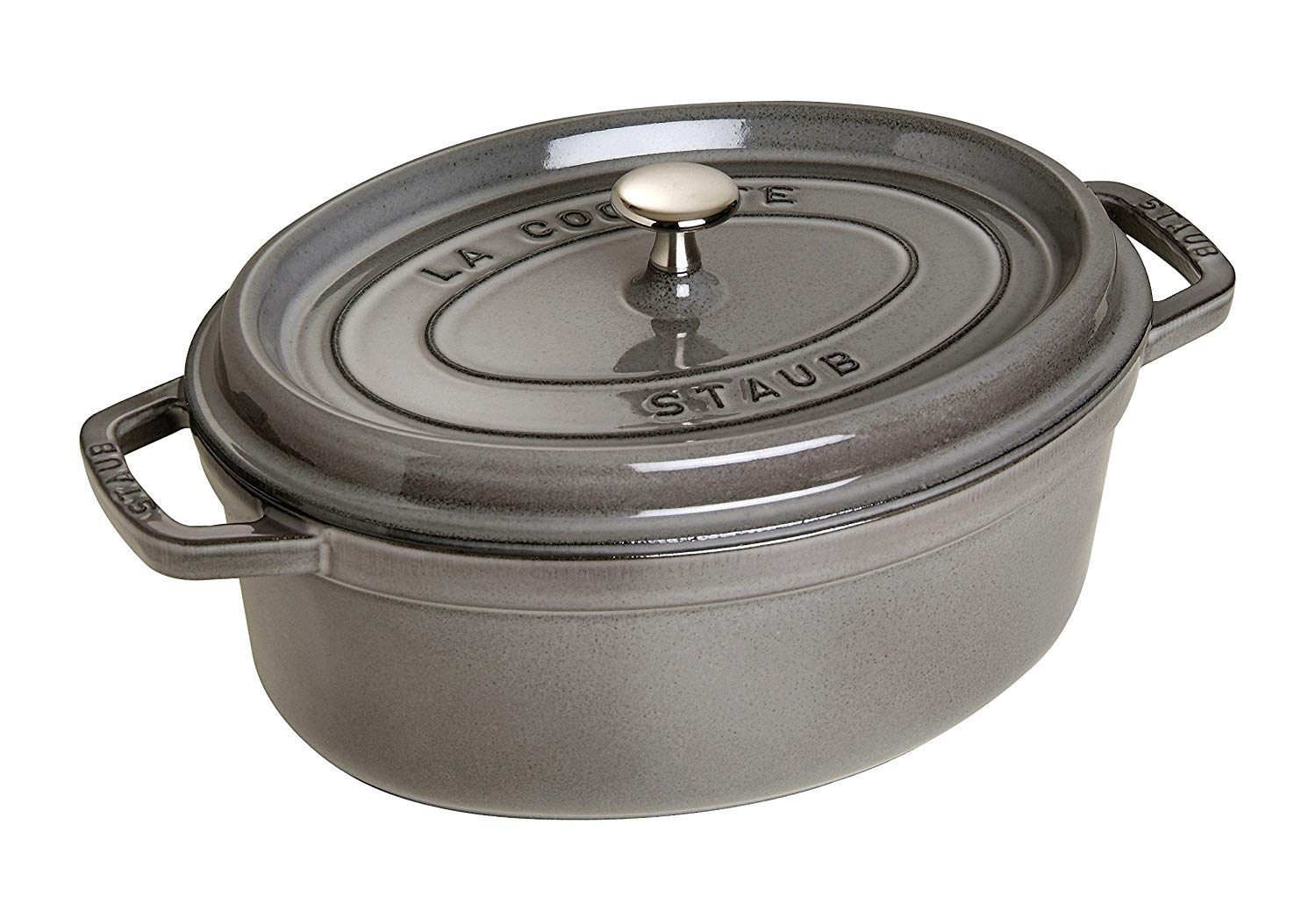 STAUB Cast Iron Roaster/Cocotte, Oval 33 cm, 6.7 L, Graphite Grey, diameter 33 cm
