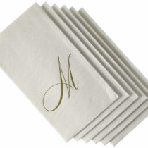 Caspari " Signature Gold Initial M Paper Linen Guest Towels, White Pearl, Pack of 24