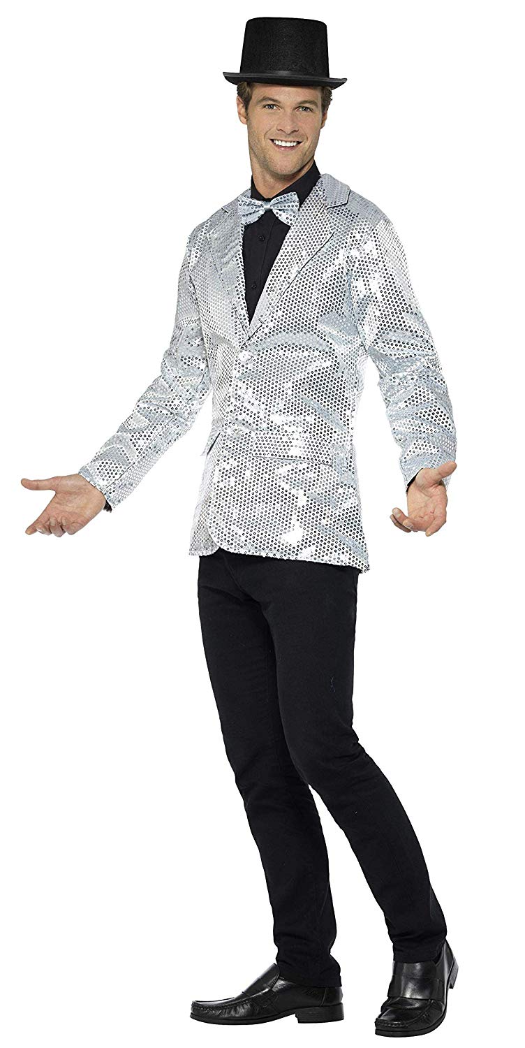Smiffys 21139L Sequin Men's Jacket, Silver, L - Size 42inch-44inch, L - Size 42"-44" - Image 2