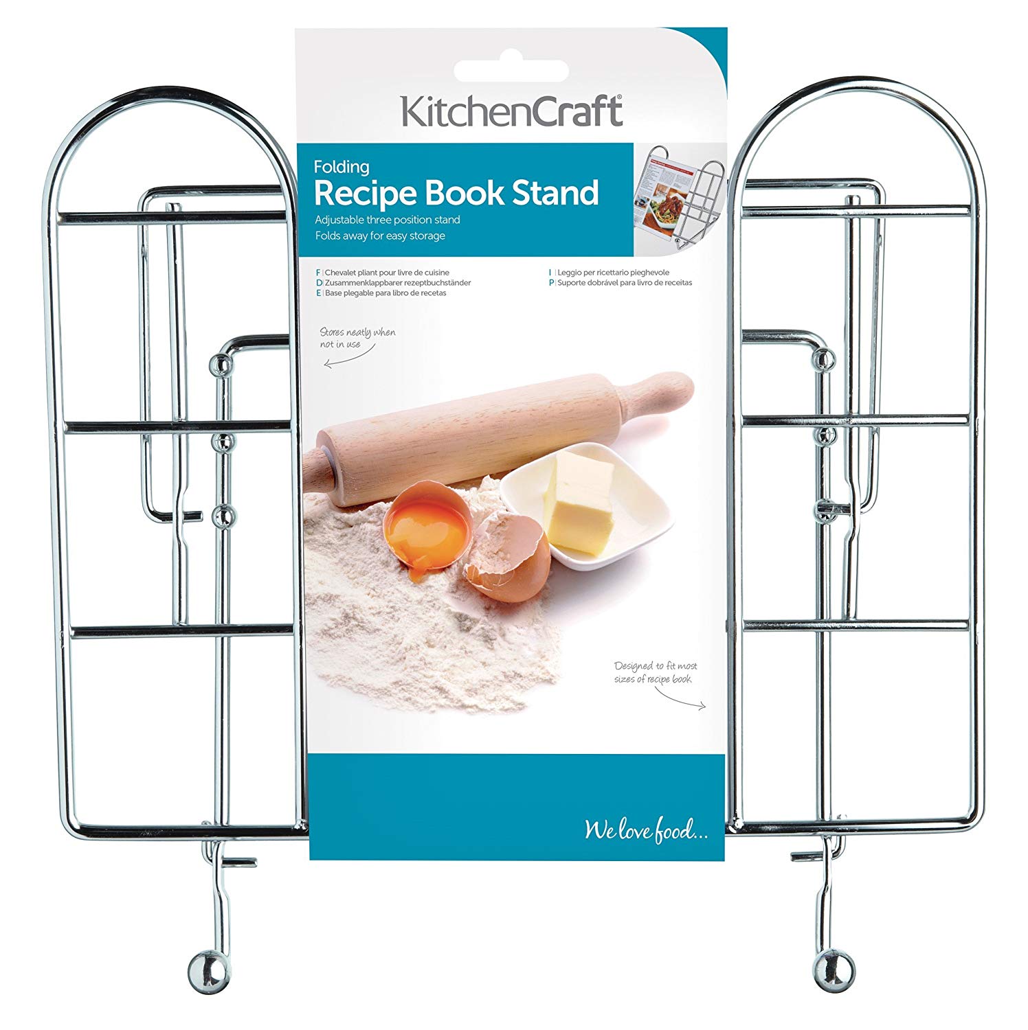 KitchenCraft Adjustable Folding Cookbook Stand / Tablet Holder, Metal