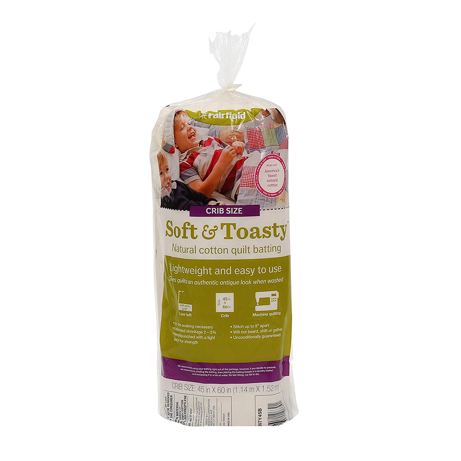 Fairfield Soft and Toasty Natural 100% Cotton Batting Roll-45-inch x 5yd, Other, Multicoloured, 60.42 x 28.67 x 12.16 cm