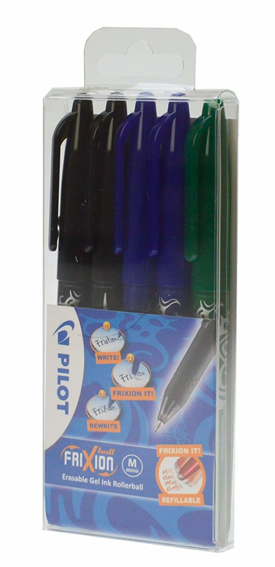 Pilot Frixion Erasable Rollerball 0.7 mm (Pack of 5) - 2 Black/2 Blue/1 Green - Image 2