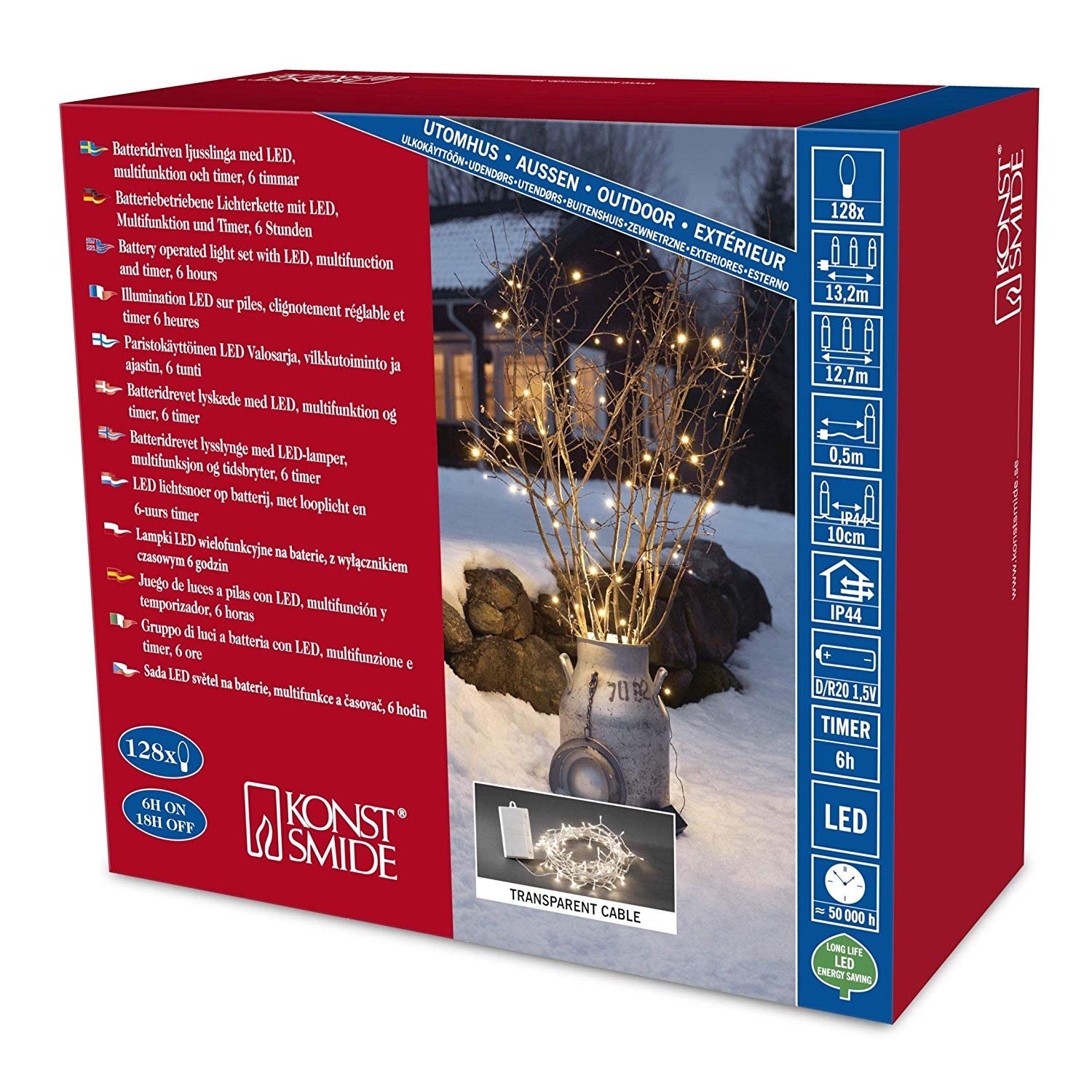 Konstsmide Battery Outdoor 128 LEDs Lights with Multi-Function On Transparent Wire - Warm White