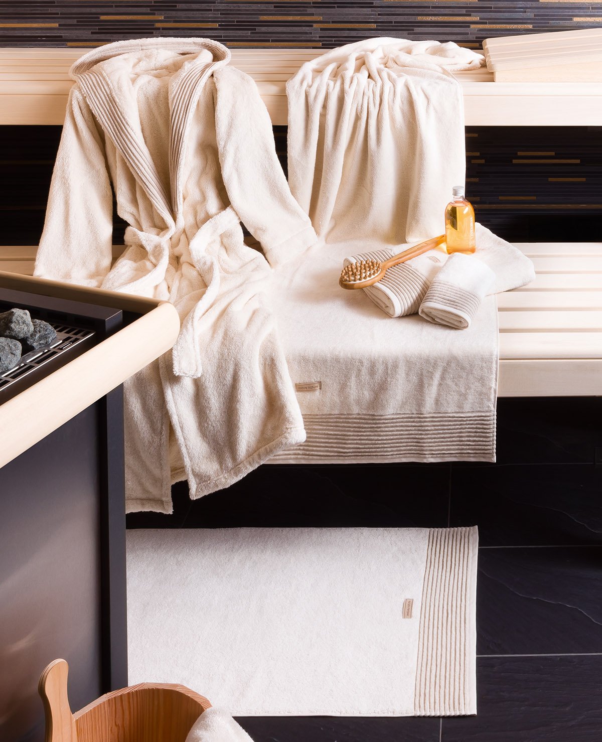 möve Wellness hooded bathrobe with chenille piping in size XXL made of 100 % cotton (Spinair), nature, XX-Large - Image 3