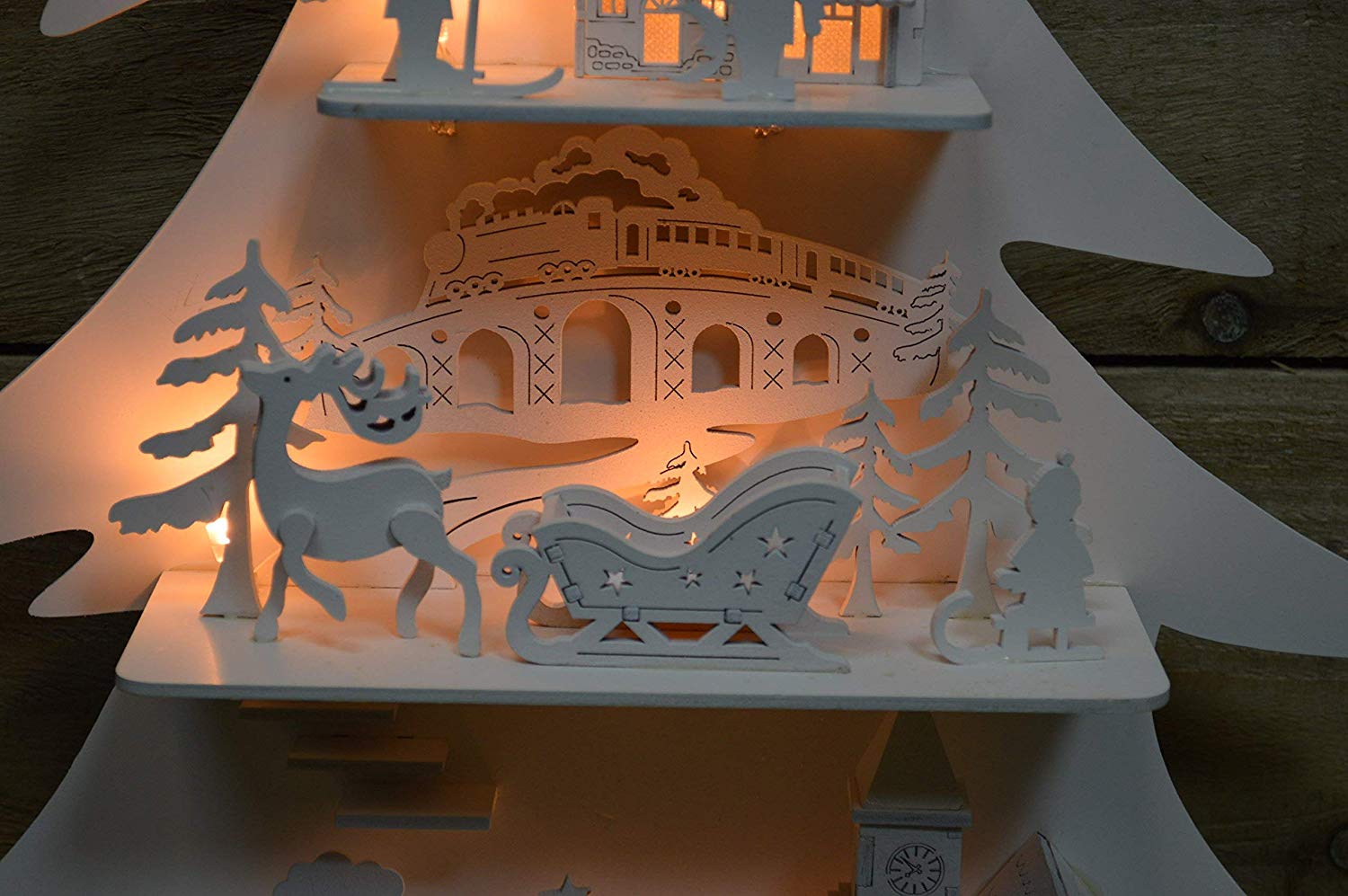 The Christmas Workshop 81310 LED Wooden Christmas Tree Village / 8 Warm White LED Lights / Indoor Christmas Decoration / Battery Operated / 60cm x 40cm x 8.5cm - Image 4