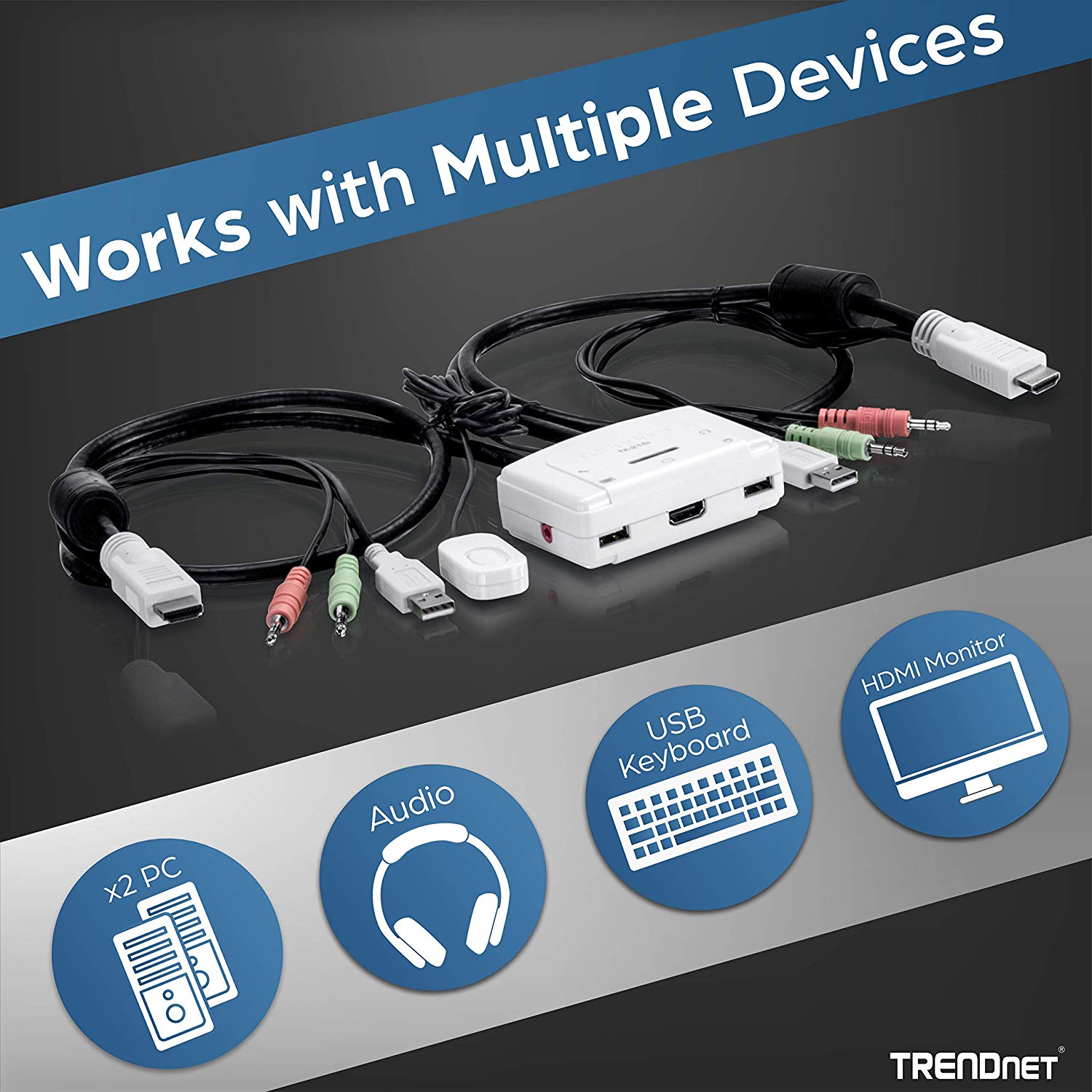 TRENDnet 2-Port HDMI KVM Switch, TK-215i, Control 2 Computers with One Set of Console Controls, Full HD 1080p - Image 3