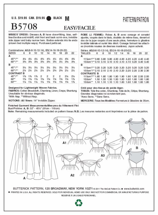 Butterick Patterns B5708 Size A5 6-8-10-12-14 Misses' Dress, Pack of 1, White - Image 4