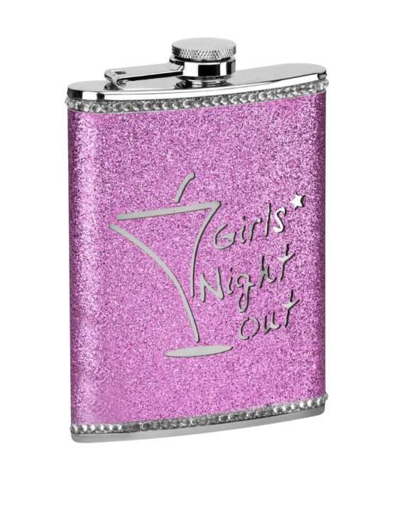 Premier Housewares 508075 Girls Night Out Glitter Hip Flask, 8 oz - Hot Pink H14 x W10 x D3cm