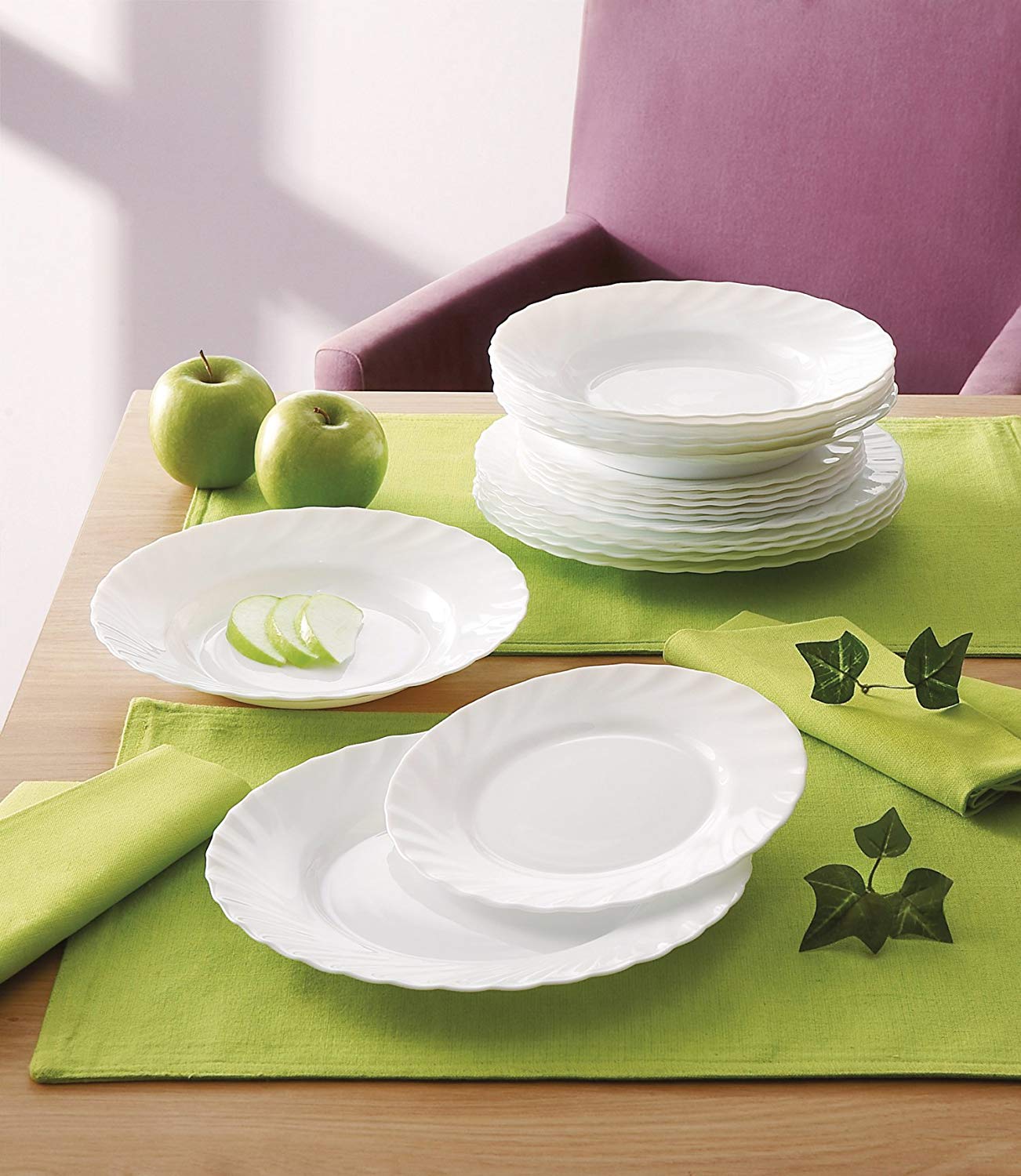 Porcelain Dinner Set 19 Piece Luminarc Kitchen Dinnerware Service Plate Ceramic, White, 19 ìezas - Image 3
