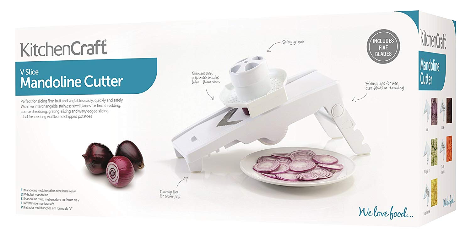 KitchenCraft 5-in-1 Mandoline Vegetable Slicer and Grater with Adjustable Settings, Gift Boxed, Plastic/Steel, White - Image 4