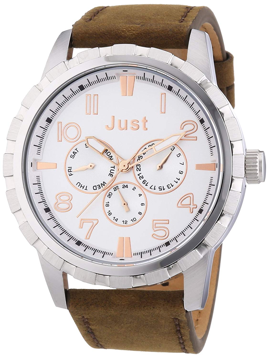 Just Watches Men's Quartz Watch 48-S4997-SL with Leather Strap, Silver/Brown