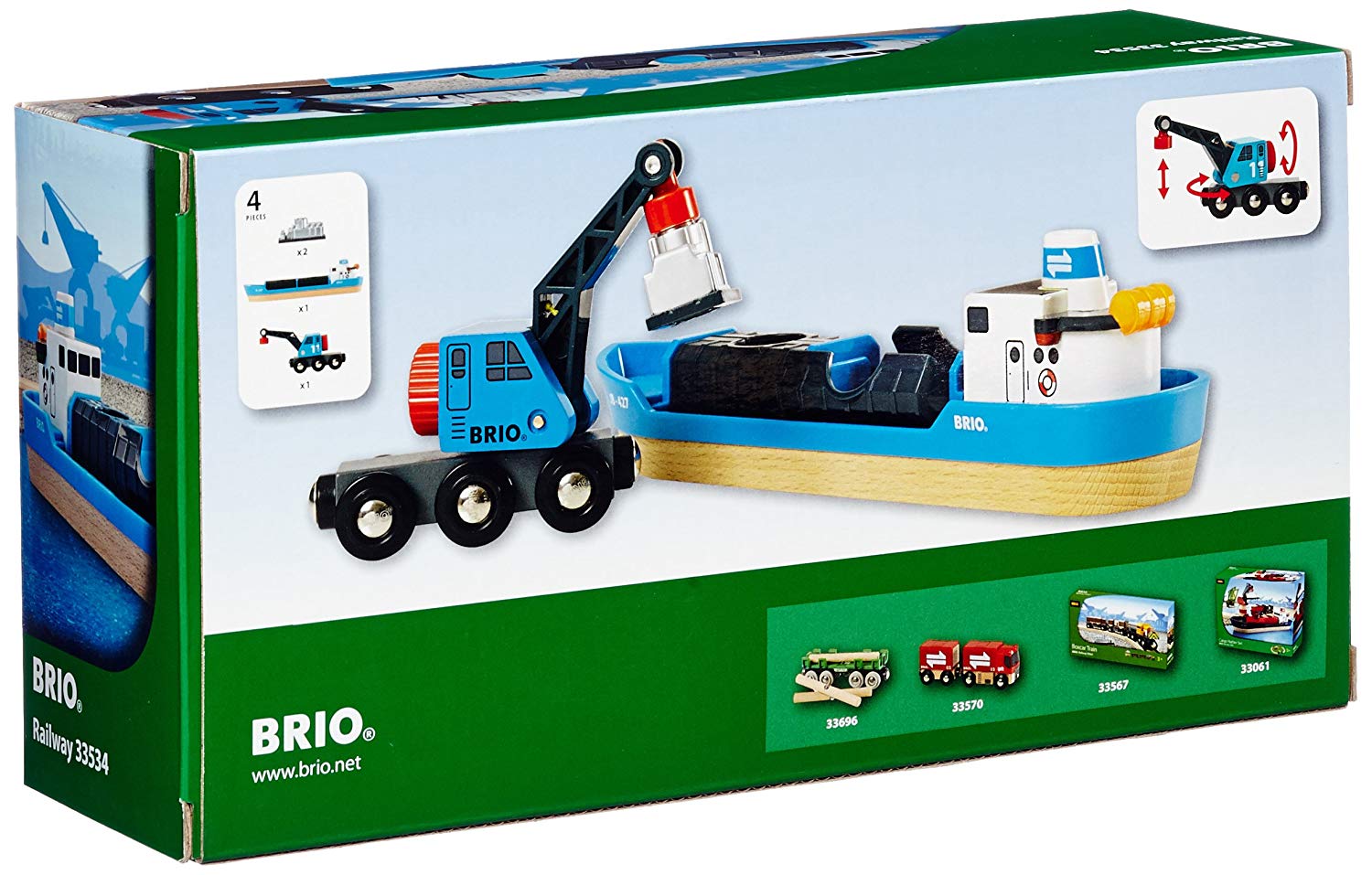 BRIO World Harbour Freight Ship Boat and Crane for Kids Age 3 Years Up - Wooden Railway Accessories & Add Ons - Image 2
