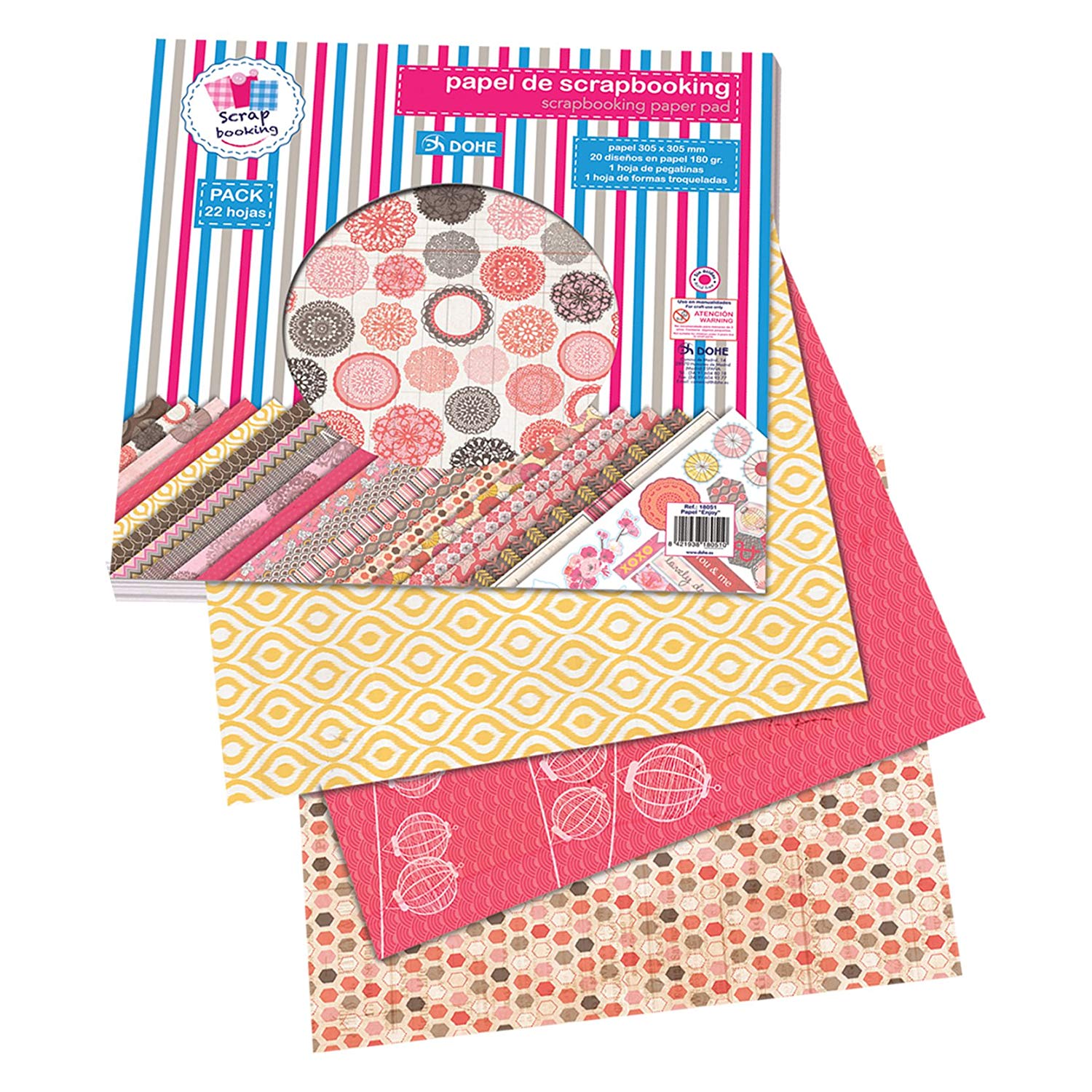 Dohe - Pack ENJOY, 22 Sheets of Paper, 30 x 30 mm + Stickers (18051), multicoloured
