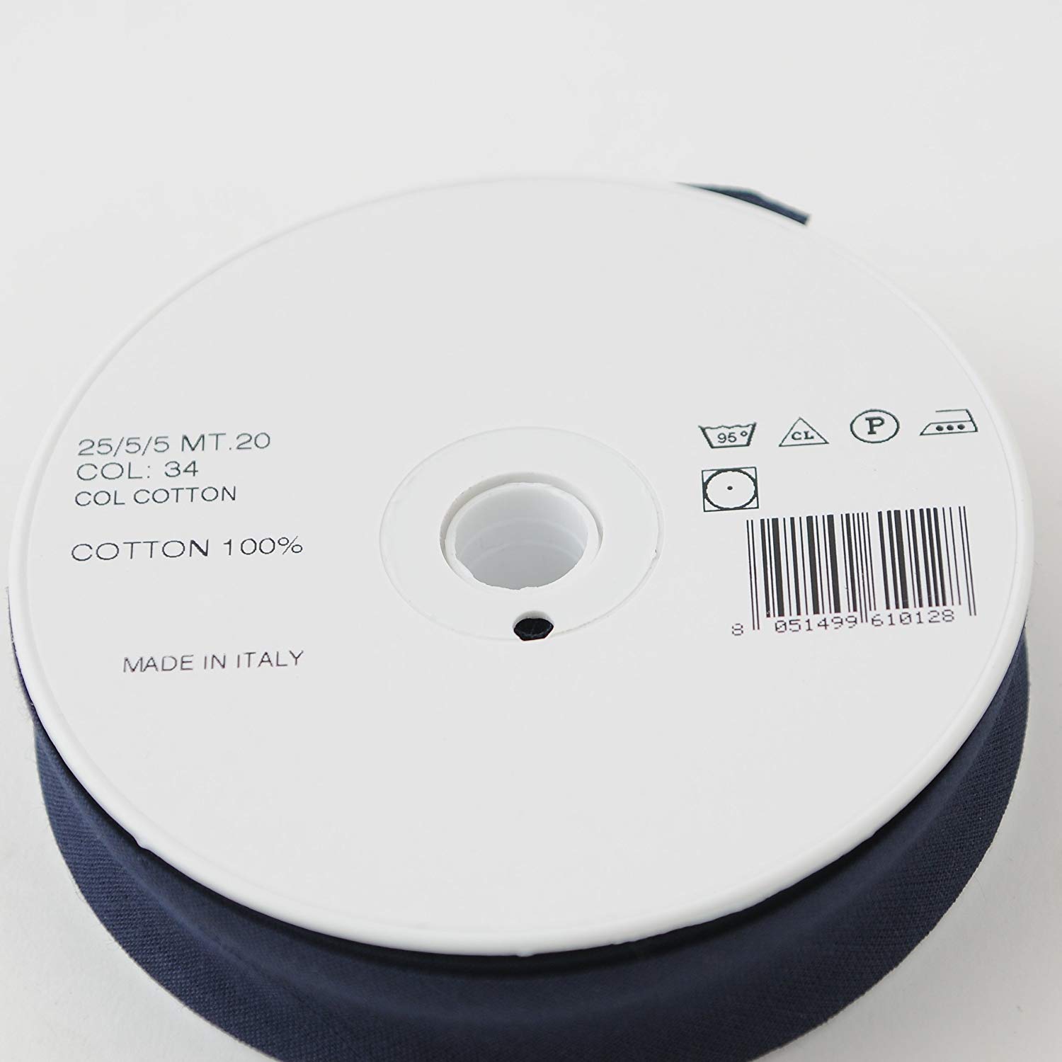 Inastri 25/5/5 mm Cotton Bias Binding, Navy, COL-34, 25mm x 20m - Image 3