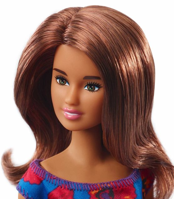 brunette barbie doll with blue eyes