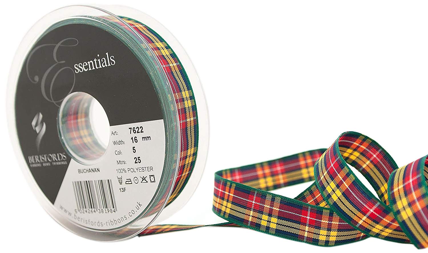 Berisfords 7622/16/05 16mm x 25m reel of Buchanan Tartan Ribbon, 10.4 x 10.4 x 1.6 cm