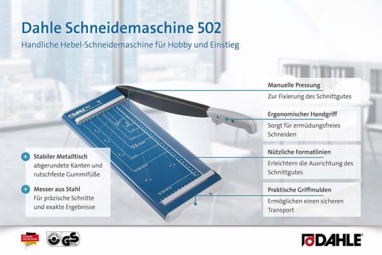 Dahle 502 Guillotine Paper Cutter (Cutting Performance up to 8 Sheets / DIN A4) Blue - Image 2