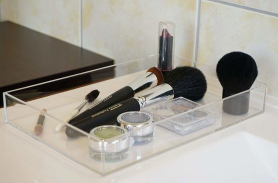Acrylic Cosmetic Organizer: Transparent Bathroom Organizer Tray for Storing Cosmetics, Brushes and Jewellery - Make Up Organizer Stackable - Desk Organizer - Make Up Storage Organiser 24cm, Fantasia - Image 4