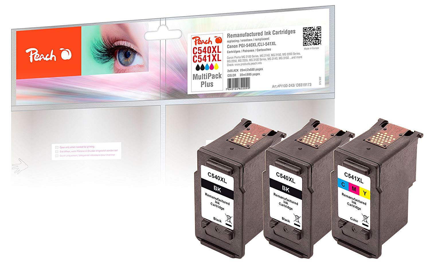 Peach Multi Pack Plus, compatible with Canon PG-540XL, CL-541XL, color, schwarz, schwarz