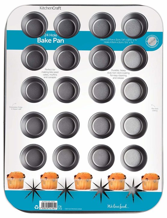 KitchenCraft KC2BK22 Non Stick Mini Muffin Tin / Mince Pie Baking Tray, 24 Holes, 35 x 27 cm Silver - Image 2