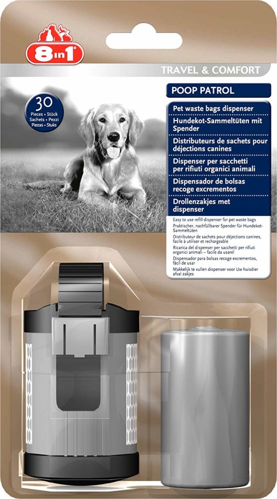 8in1 Poop Patrol Dispenser & Collection Bags (Dog Waste Bags with Practical Dispenser) 1 Pack with 1 Dispenser and 2 Rolls (2 x 15 Bags)