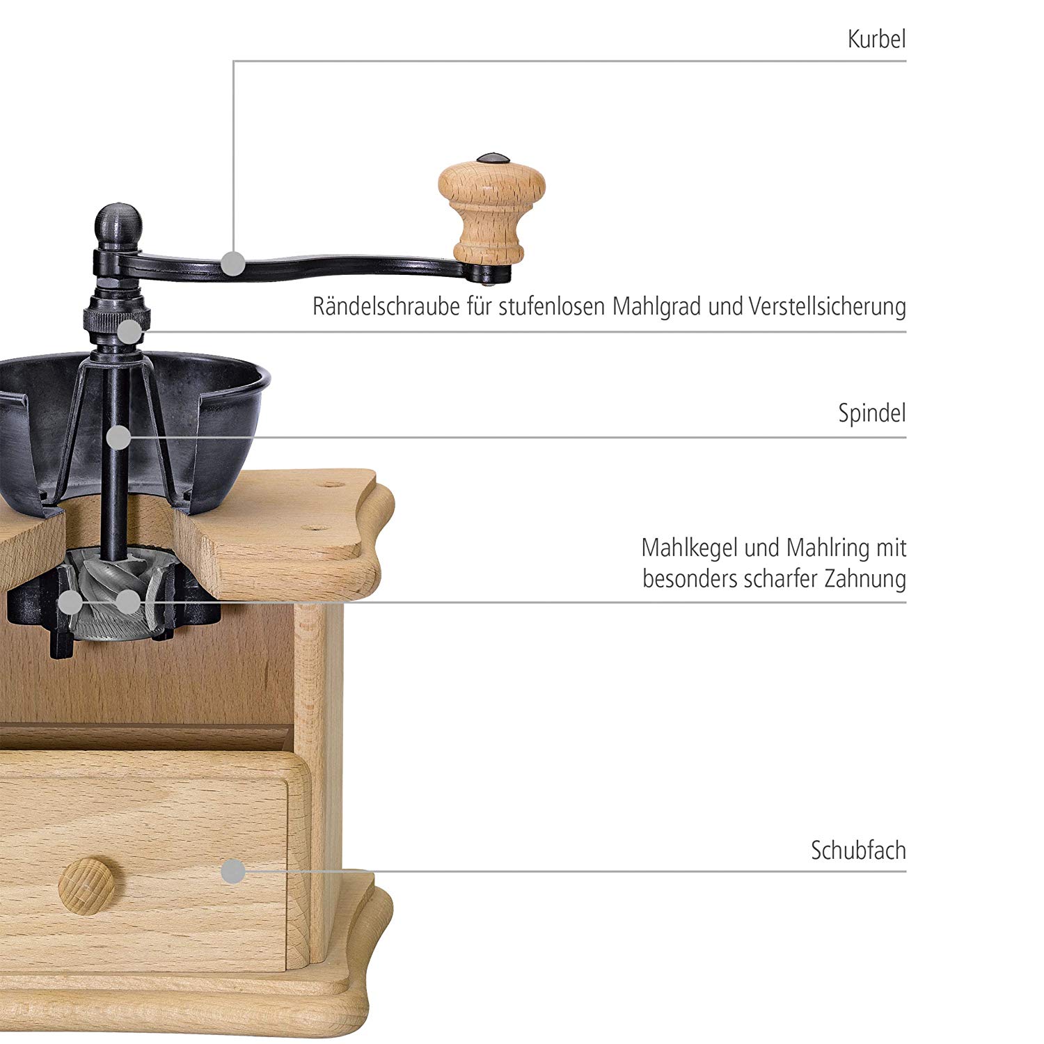Zassenhaus Corn Mill, Wood, Brown/Black, 9 x 12 x 16 cm - Image 2