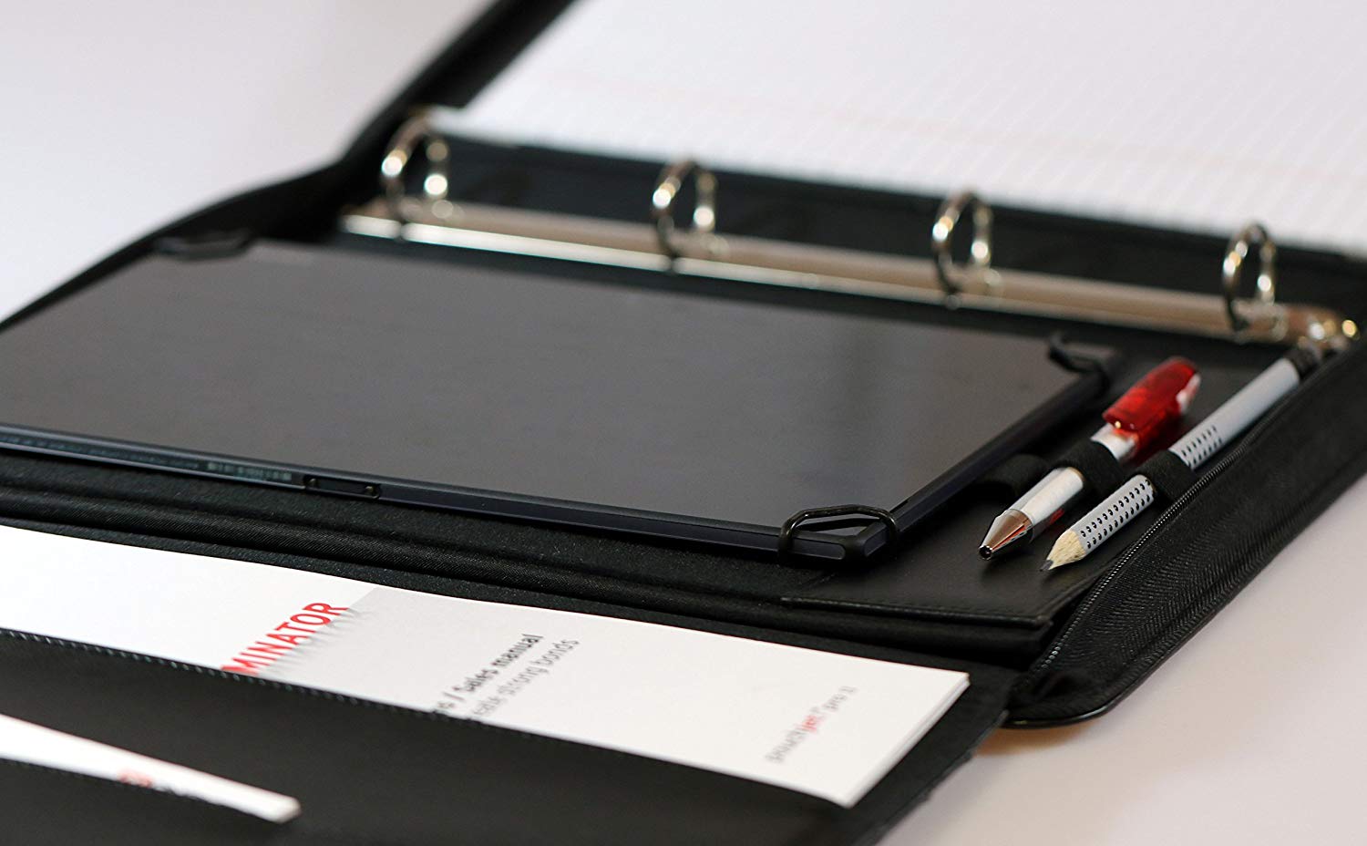 Monolith 200002828P Conference Folder with 4 Ring Mechanism, Leather Effect with Pockets for Tablet and Pen Black - Image 4