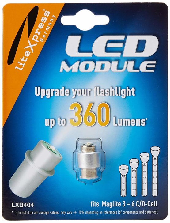 LiteXpress LXB404 LED Upgrade Module, 360 Lumens for 3-6 C/D Cell Maglite Torches