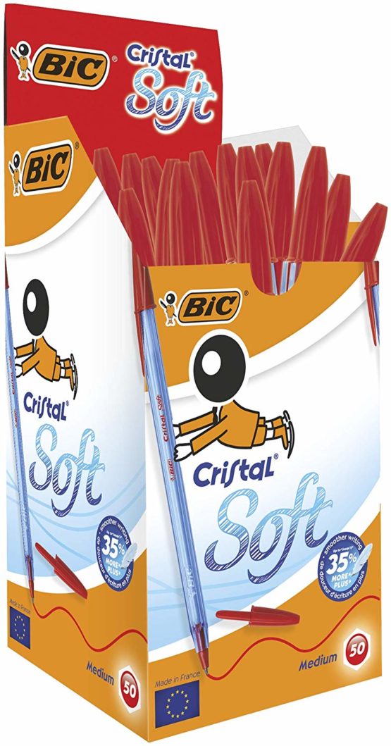 BIC Cristal Soft Ballpoint Pen 0.4 MM Pack of 50 Red
