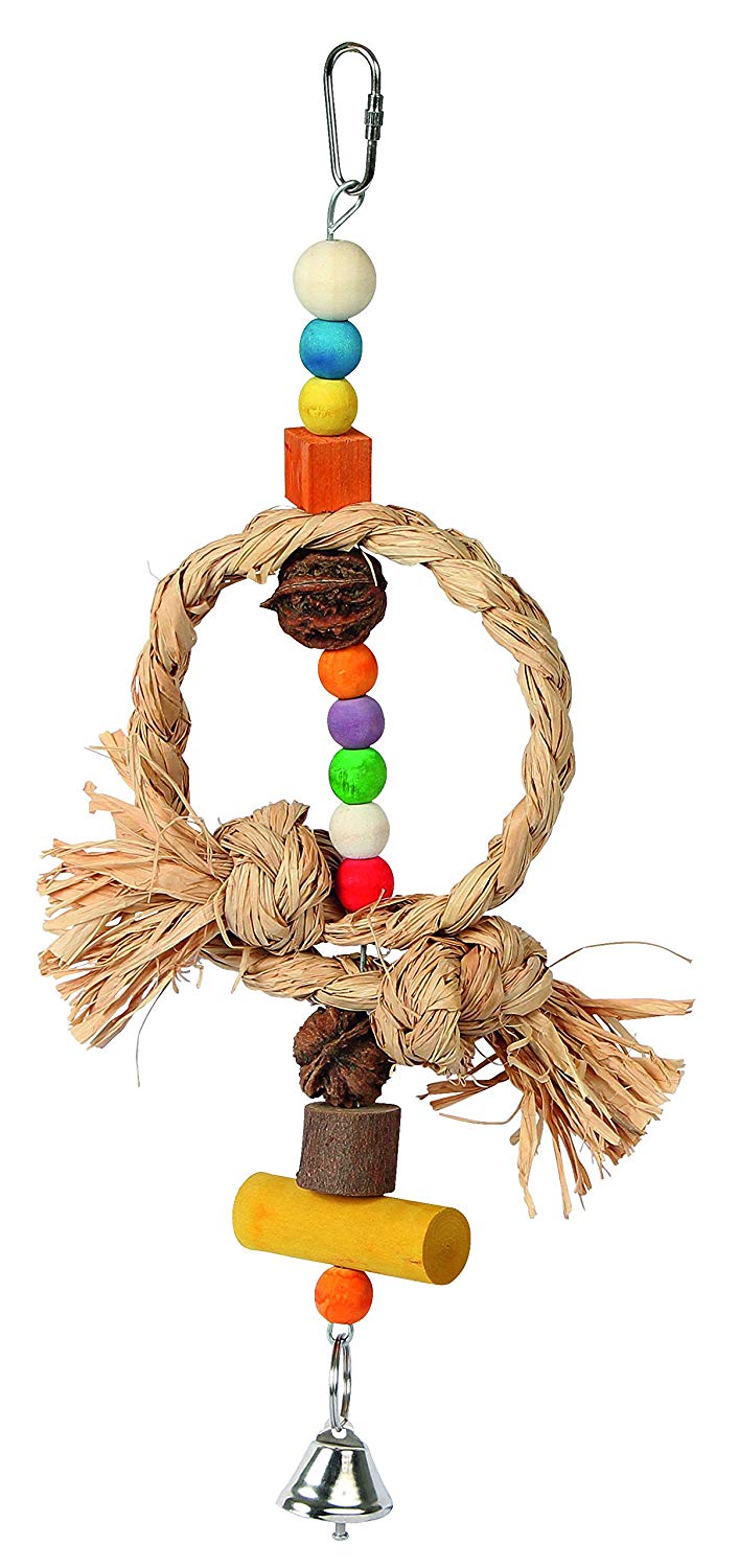 Kerbl Raffia/ Walnut/ Pine Bird Toy Nature with Bell, 36 cm, color.1