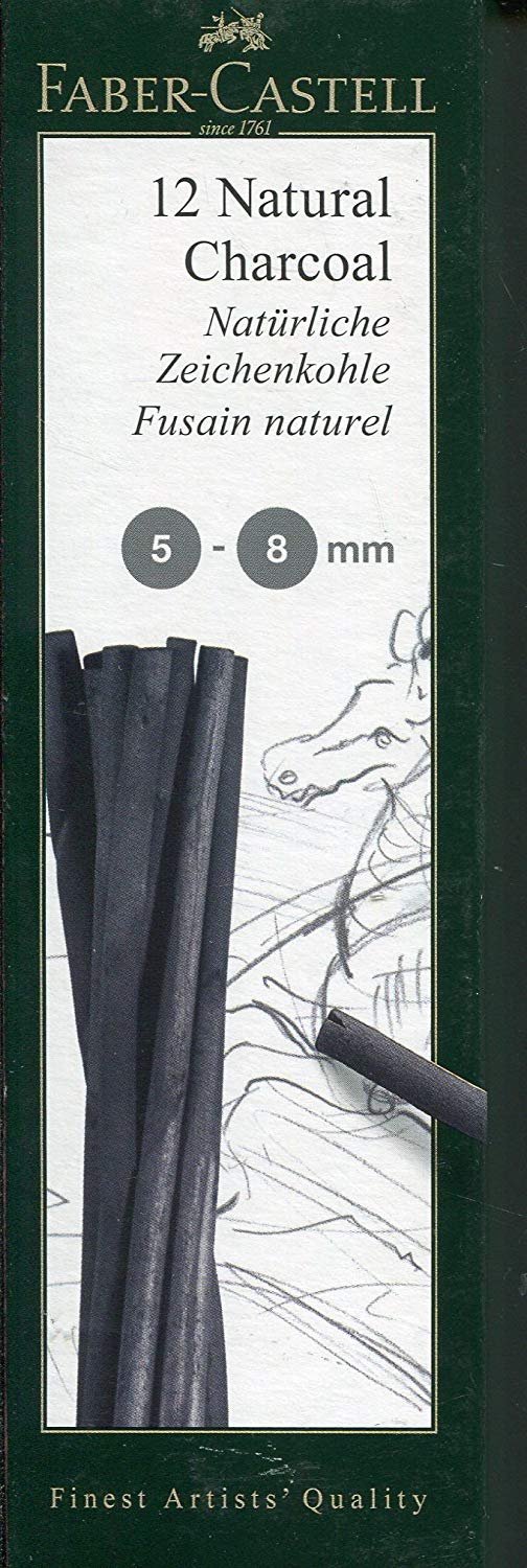 Faber-Castell Pitt 5-8mm Natural Charcoal Sticks (Pack of 12), black
