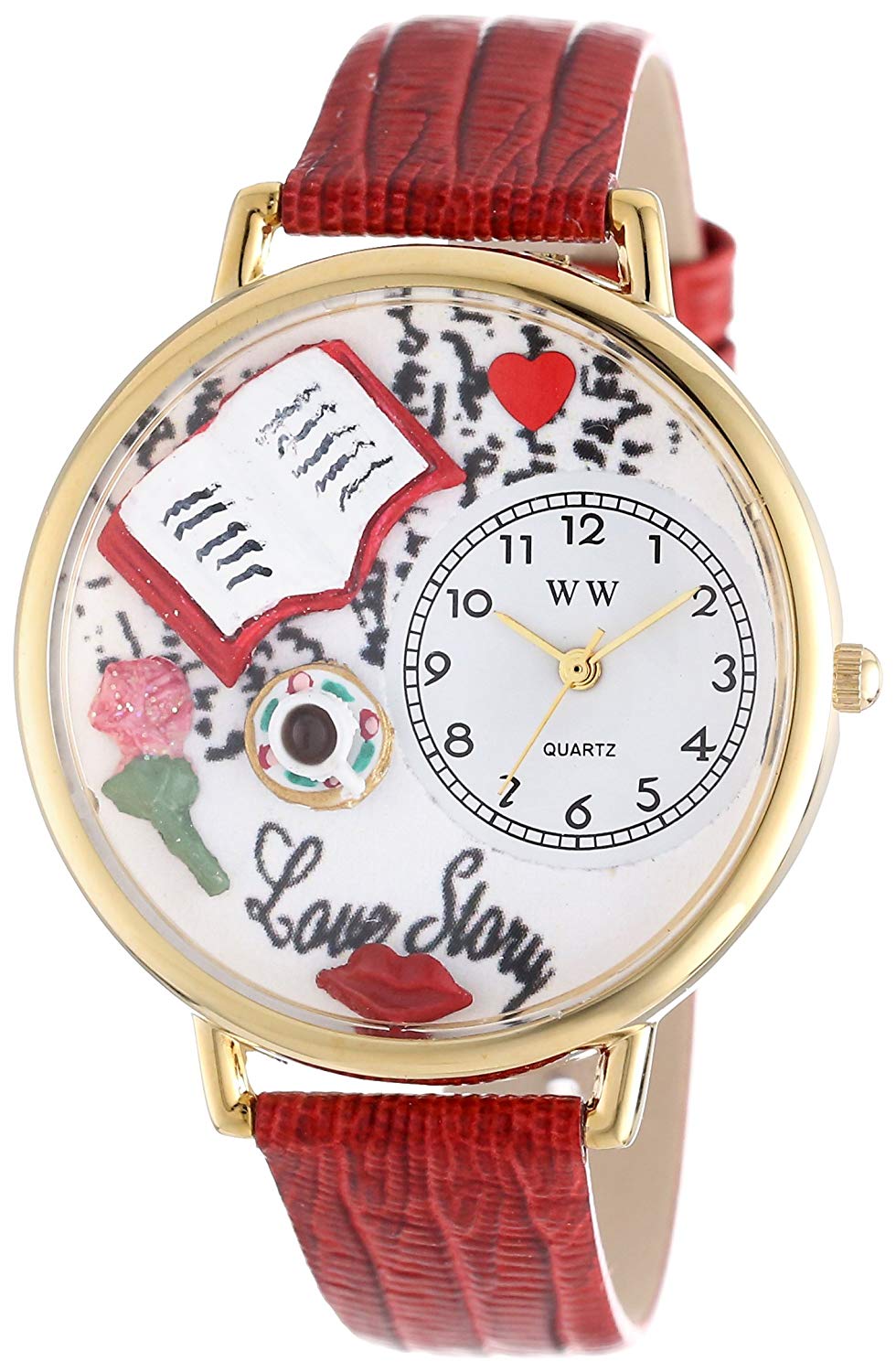 Whimsical Watches Love Story Red Leather and Goldtone Unisex Quartz