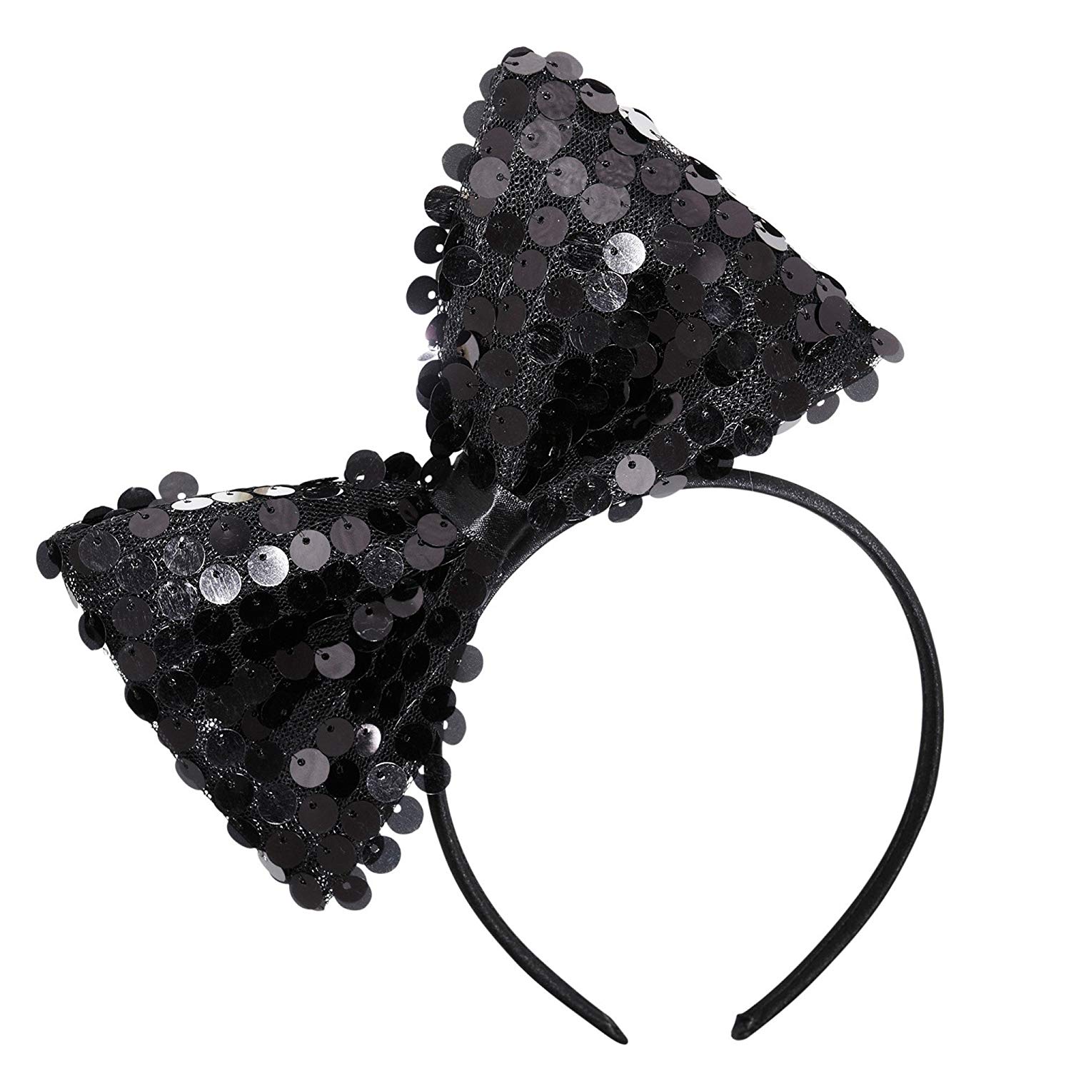 Widmann 9317N - Headband with Sequin Bow, Adult Woman, 1950s, Dancer, Disco, Carnival, Black Color
