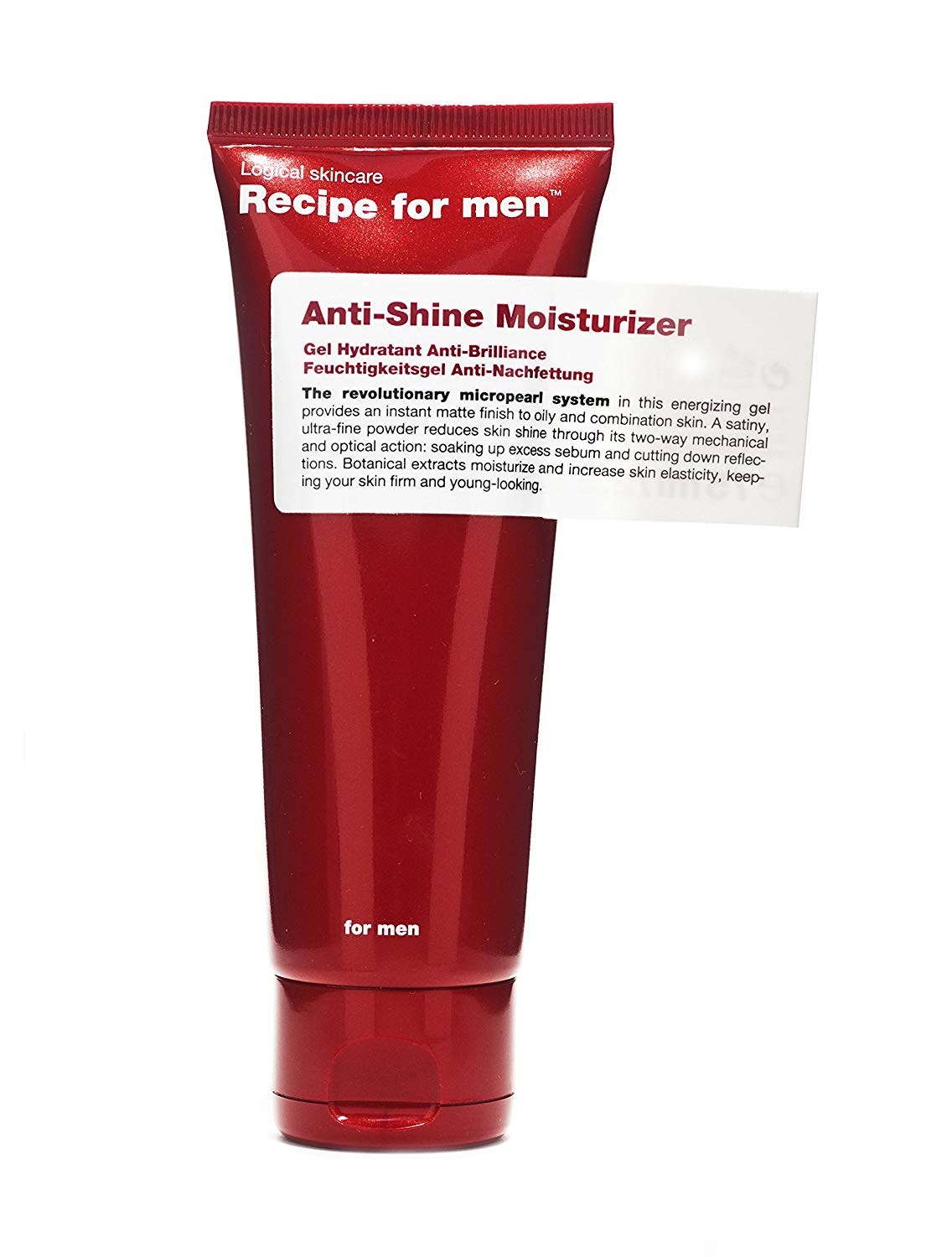 RECIPE FOR MEN Anti-Shine Moisturizer - Instant Matte Finish, Micropearl System for Oily/Combination Skin, Enhances Elasticity, 75 ml
