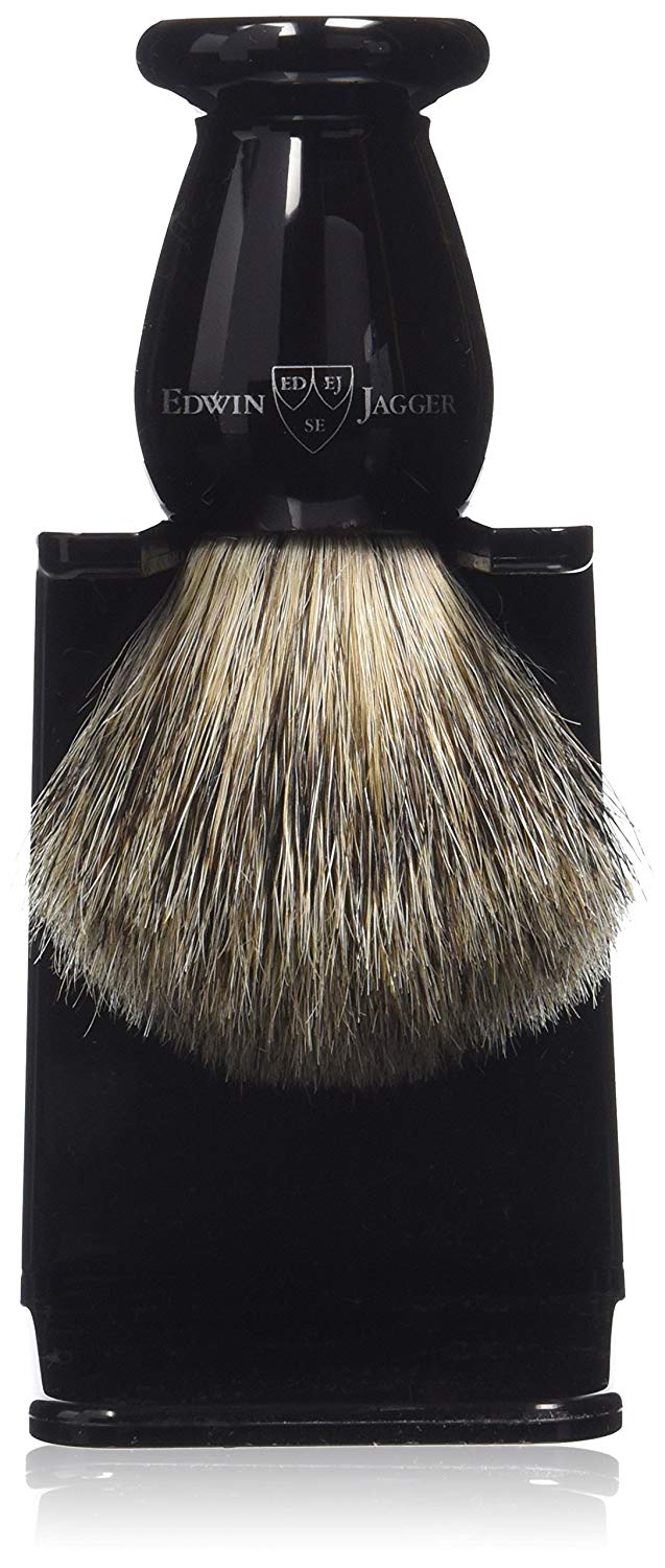 Edwin Jagger Best Badger Shaving Brush with Drip Stand - Small, Imitation Ebony