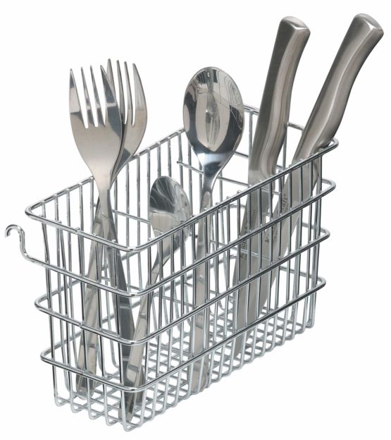 KitchenCraft KCCUTDRAIN Cutlery Drainer Caddy with Hooks, Metal, Silver, 25 x 25 x cm