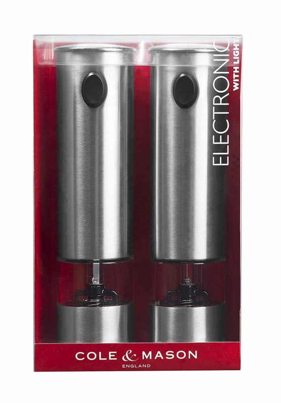 Cole & Mason H3004480 Battersea Salt and Pepper Mills | Electronic | Stainless Steel/Acrylic | 210mm | Gift Set | Includes 2 x Electric Salt and Pepper Grinders | Lifetime Mechanism Guarantee - Image 2