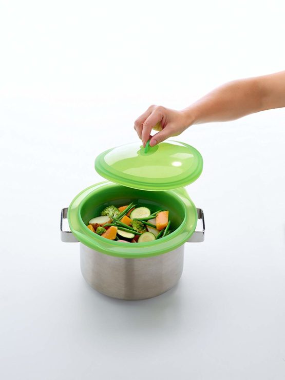 Lékué 3400500V09U008 Fold-Up Steamer Pot 24cm in Green, Platinum Silicone - Image 4