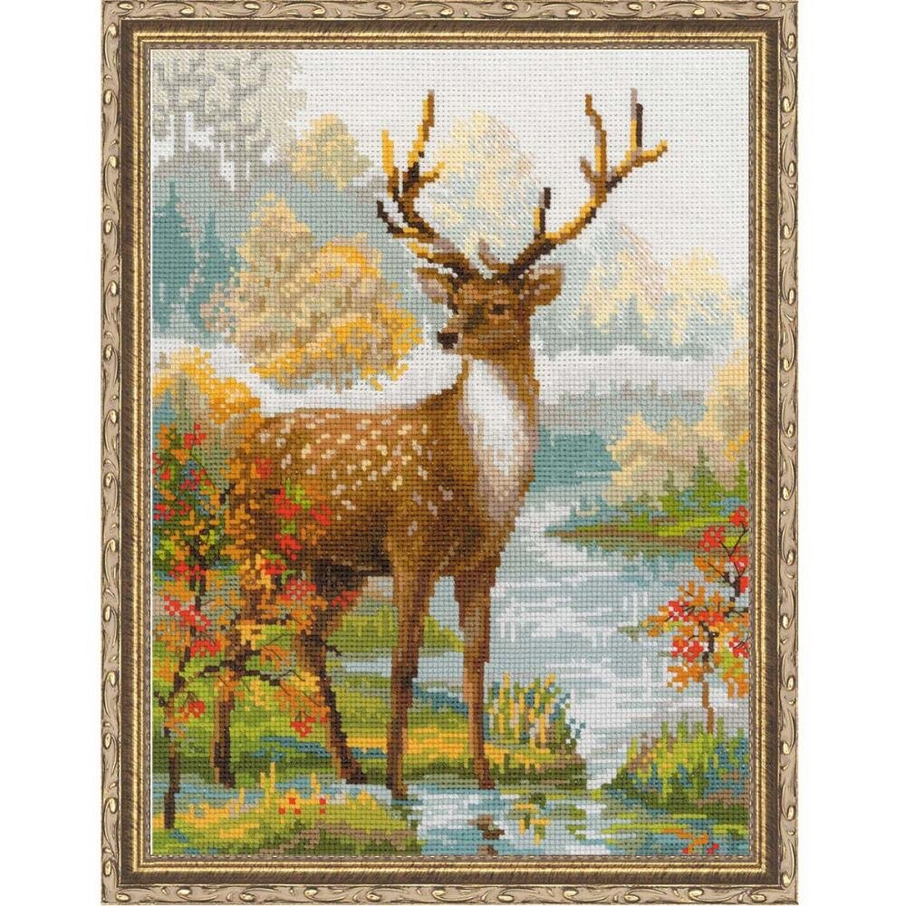 Riolis Cross Stitch Kit - 1077 - Deer, Brown, 30cm x 40cm