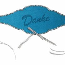 'Petra's Craft News A FBF73 °F5786 Bottle Belt, "Thank You Turquoise Felt with Grey Check Ribbon Threaded