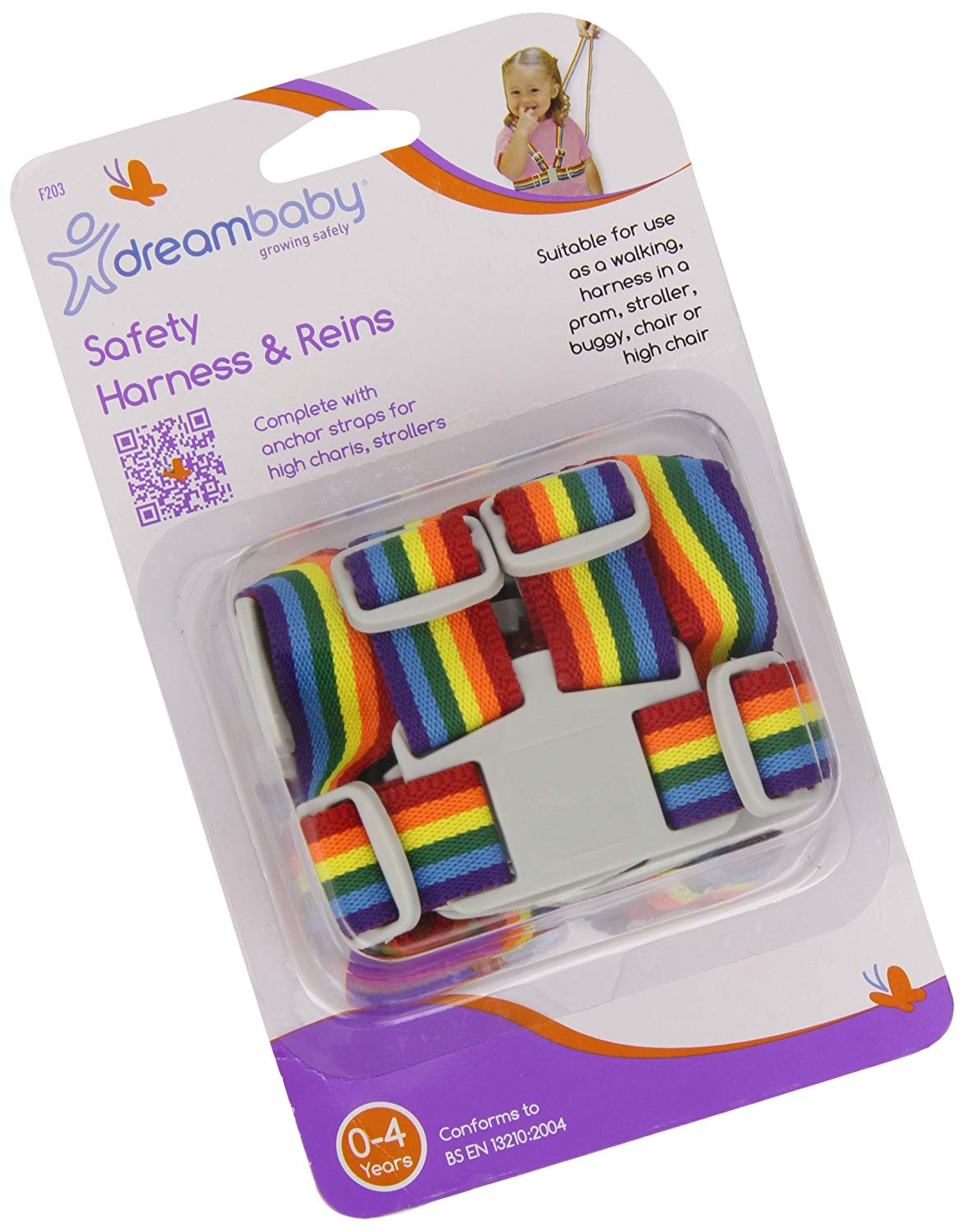Dreambaby Toddlers Safety Walking Harness & Reins, with Anchor Straps for High Chair Strollers, Buggy & Pram
