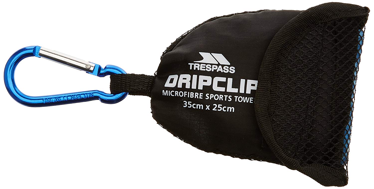 35cm x 25cm Trespass DripClip Microfibre Gym Sports Towel with Carabiner Clip 
