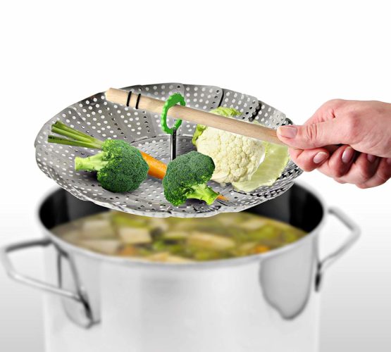Fackelmann 42489 Stainless Steel Foldable Steamer Insert, Silver/Green - Image 4