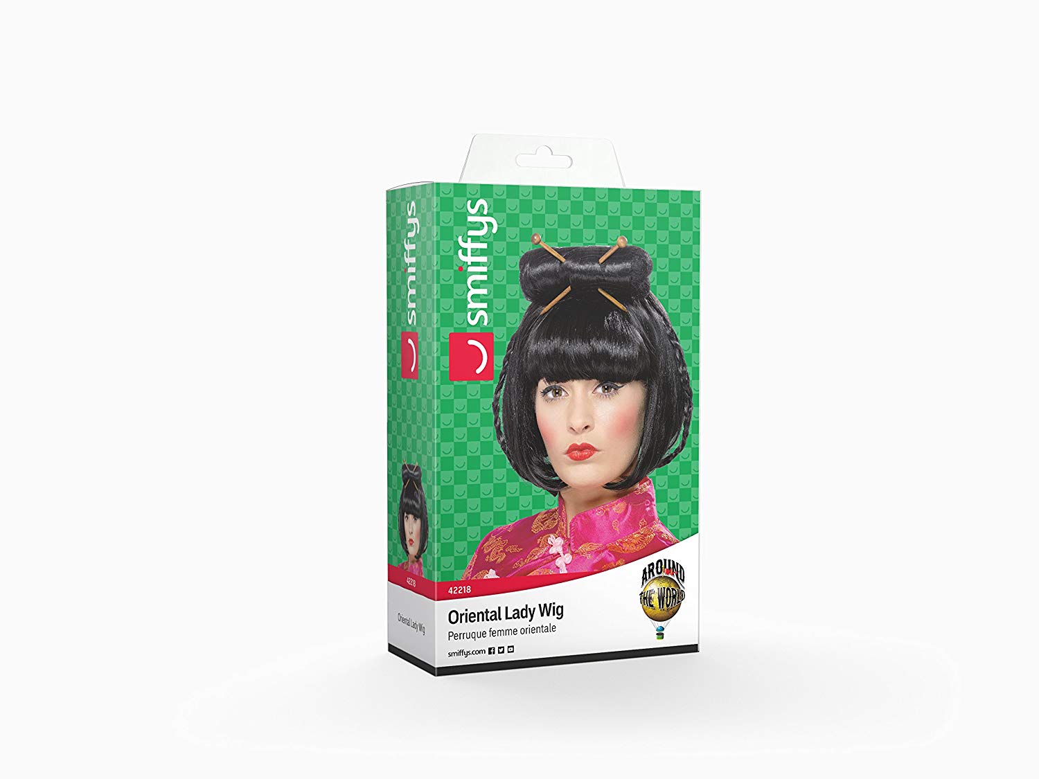 Smiffys Oriental Lady Wig, Black Mid Length with Chopsticks, Around The World Fancy Dress, Adult Dress Up Wigs - Image 3