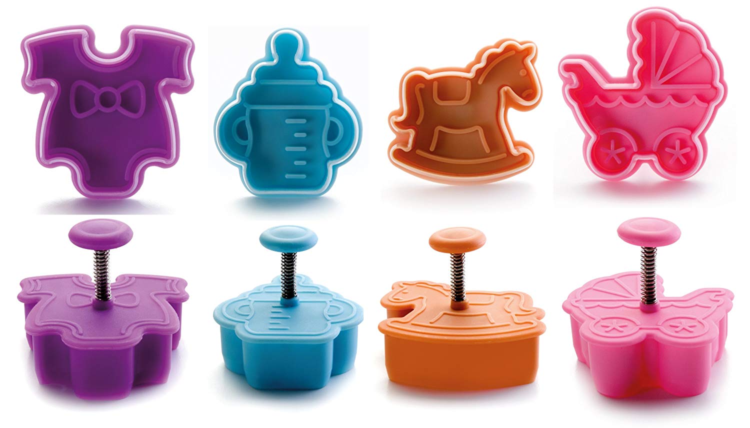 IBILI 734900 - Set 4 cortapastas con expulsor Baby, Multi-colour, 13 x 13 x 4 cm