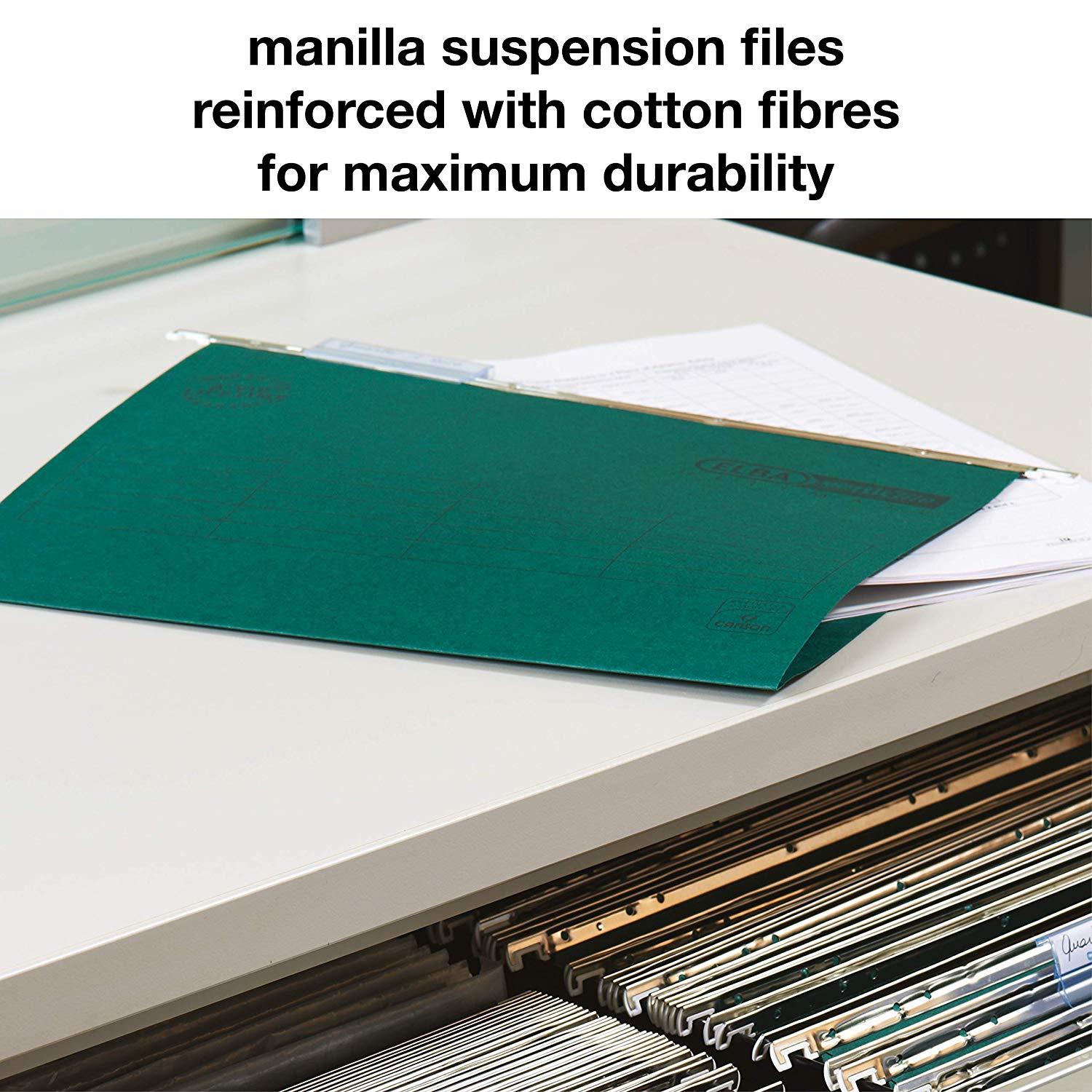 Elba Ultimate Foolscap Manilla Suspension Files, V-Base, 240 gsm - Dark Green (Pack of 50) - Image 4