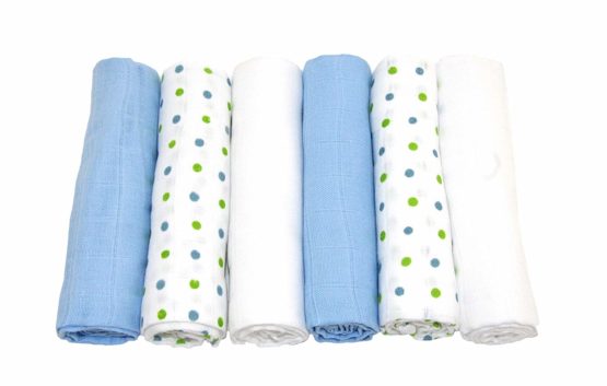 MuslinZ Premium High Quality 100% Cotton Baby Muslin Squares 70x70cms (Blue Combo, 6 Pack)