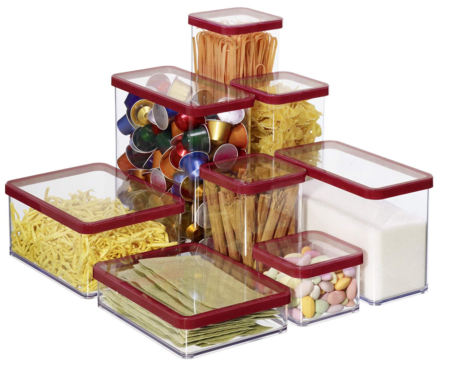 Rotho, Loft, Set of 5 storage boxes, Plastic (PP) BPA-free, transparent/red, 2 x 2,1l, 1 x 1,0l, 2 x 0,5l (30,0 x 21,0 x 15,0 cm) - Image 3